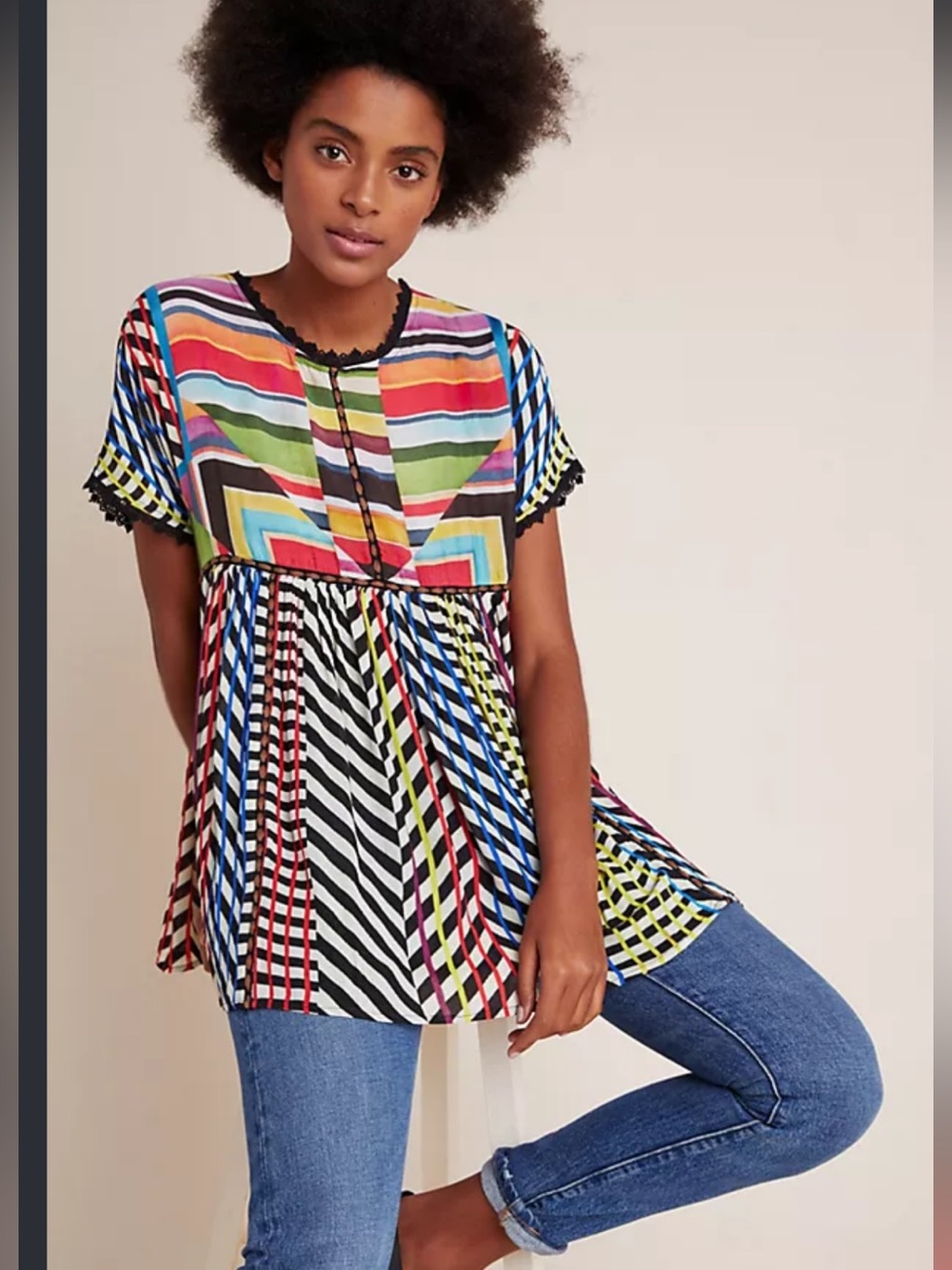 Anthropologie Dor Dor Couture Shauna Geometric Print Babydoll Blouse Size XL